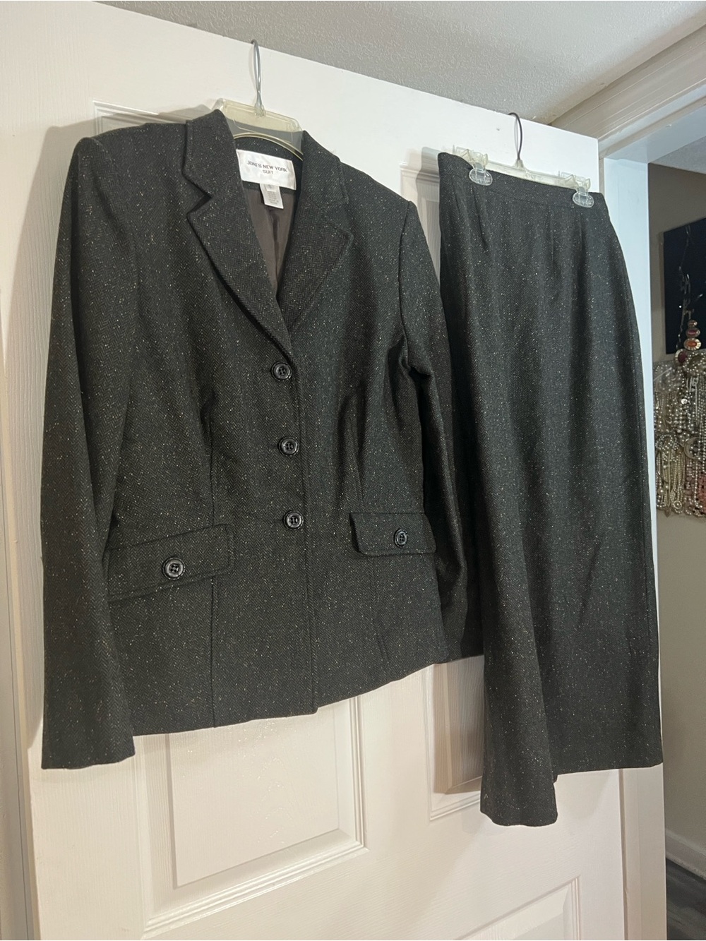 Jones New York Black Sparkle Blazer & Skirt Set